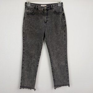PacSun Women's Mom Jeans Size 28 Straight Black Wash High Rise Denim Raw Hem